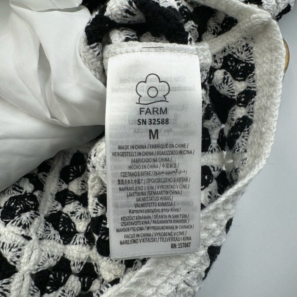 🆕 FARM Rio 🧿 NWOT Patch Crochet Black & White Monochrome Mini Dress - Size M - Picture 16 of 16